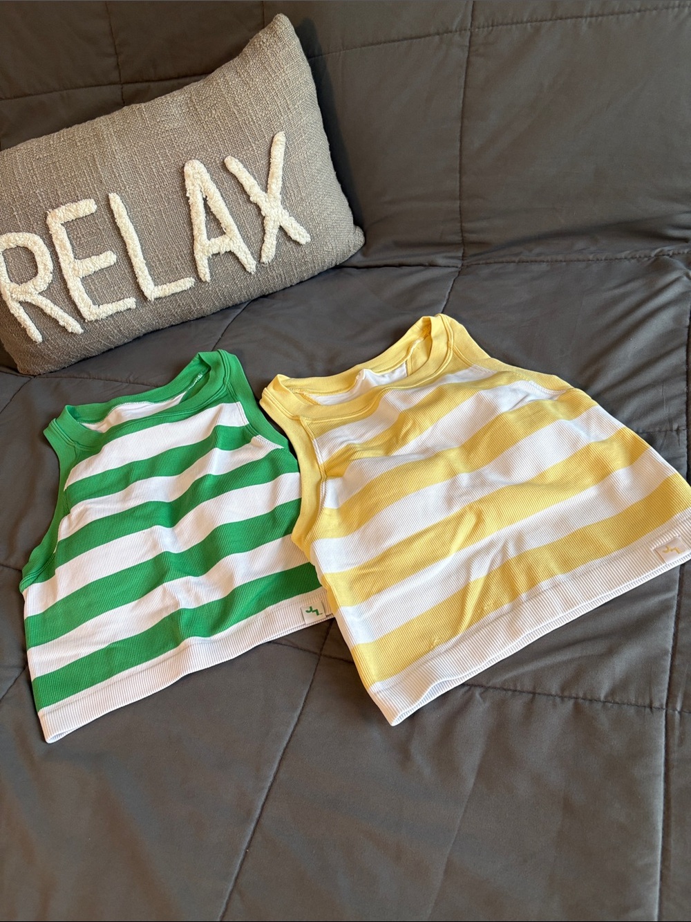Bundle of 2 JoyLab Striped Tank Tops Athletic Sports Bra S Green Yellow White